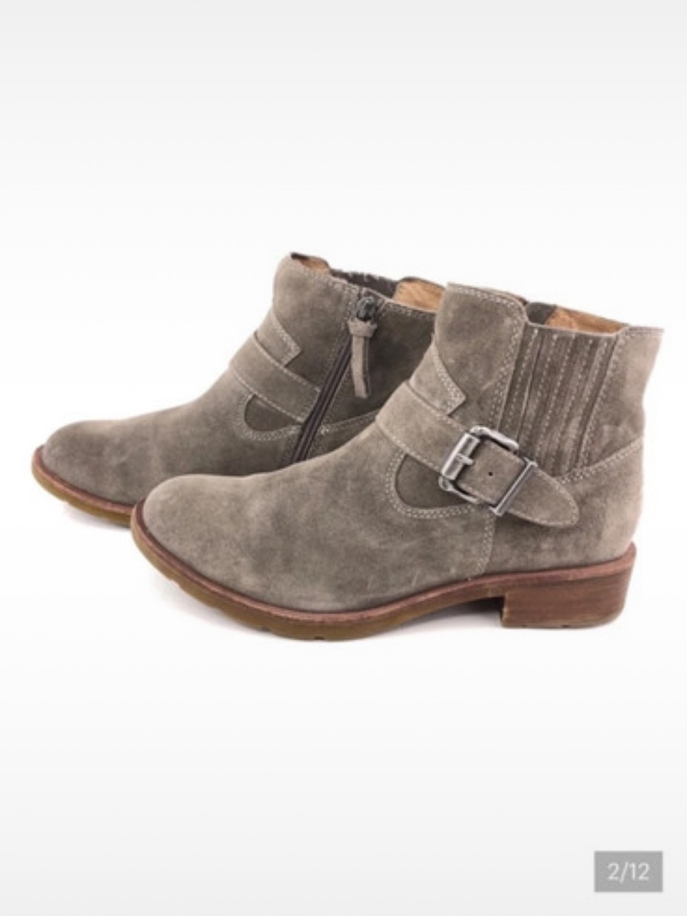 Sofft Gray Suede Buckle Ankle Boots